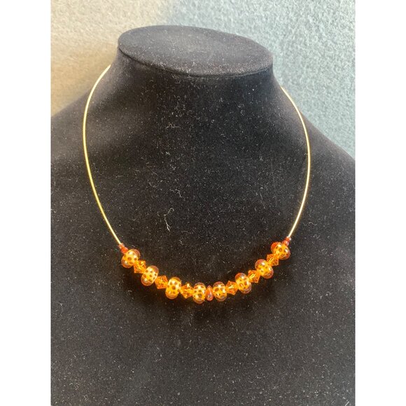 Lampwork Glass Tiger Bead Necklace & Earring Set with Gold Tone Finish Adjustabl - Picture 5 of 12